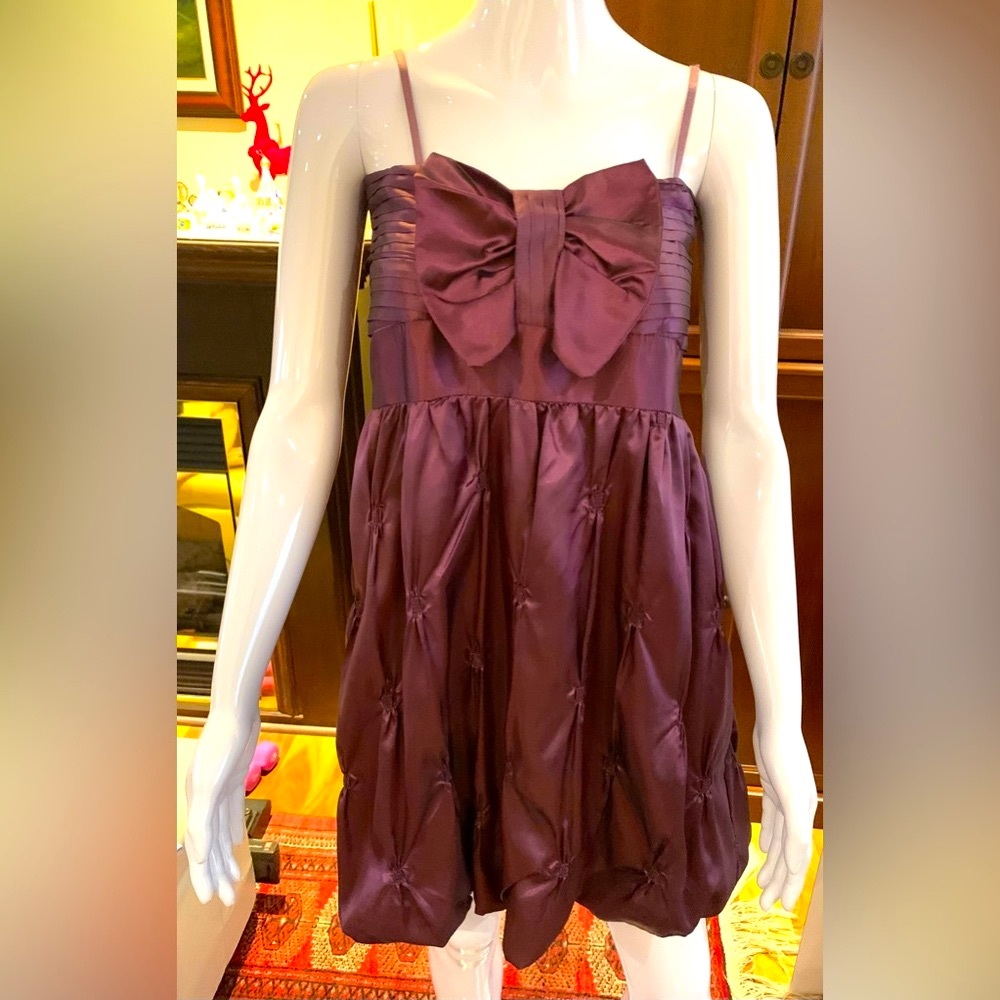 Shiny pinkish dried rose color mini prom dress large bow elastic top straps US S